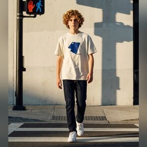 Ader error Streetwear Lemon Blue Flocked Union Big Logo T-Shirt Tee A1 Large